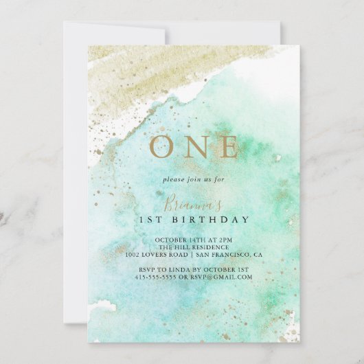 Eenvoudige gouden groene minimalistische eerste ve kaart (Voorkant)