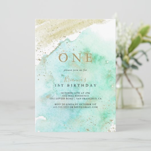 Eenvoudige gouden groene minimalistische eerste ve kaart (Staand voorkant)