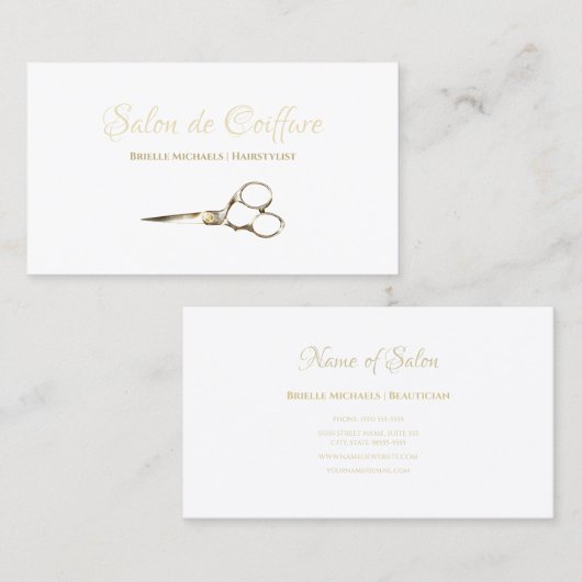 Eenvoudige Gouden Haarstylist Schaar Haarsalon Visitekaartje (Voorkant / Achterkant)