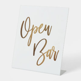 Eenvoudige Gouden Handgeschreven Typografie Open B Reclamebord Met Voetstuk