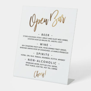 Eenvoudige Gouden Handgeschreven Typografie Open B Reclamebord Met Voetstuk