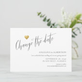 Eenvoudige Gouden Hart Wijzig de Datum Trouwdag Aankondiging (Staand voorkant)