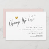 Eenvoudige Gouden Hart Wijzig de Datum Trouwdag Aankondiging (Voorkant / Achterkant)