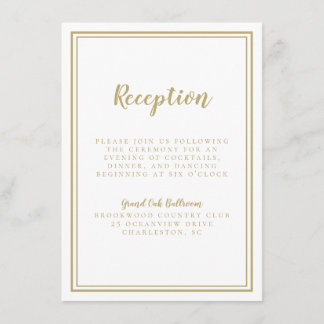 Eenvoudige gouden huwelijksreceptie Moderne chic d Informatiekaartje