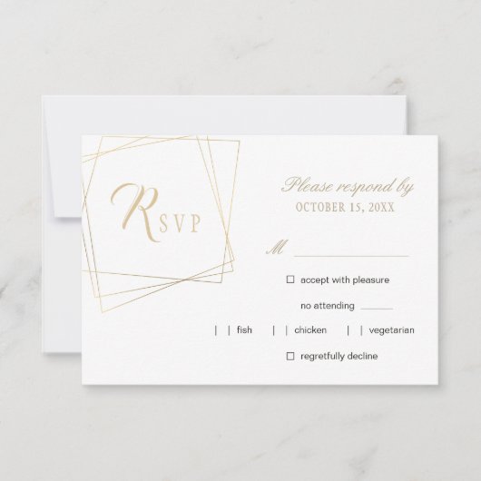 Eenvoudige gouden kalligrafie geometrische lijst b RSVP kaartje (Voorkant)