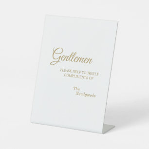 Eenvoudige gouden kalligrafie Herenbadkamer Reclamebord Met Voetstuk