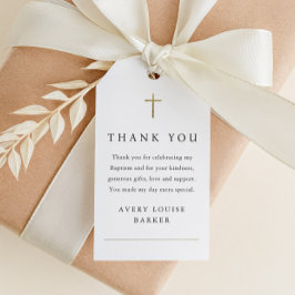 Eenvoudige gouden kruis foto doop dank je favor  cadeaulabel