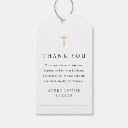 Eenvoudige gouden kruis foto doop dank u gunst cadeaulabel (Voorkant)