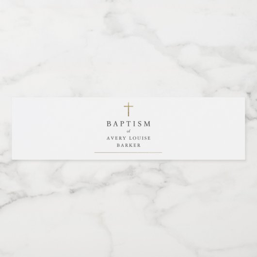 Eenvoudige gouden kruis foto doop waterfles etiket (Enkel label)