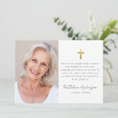 Eenvoudige gouden kruis foto sympathie begrafenis bedankkaart (Staand voorkant)