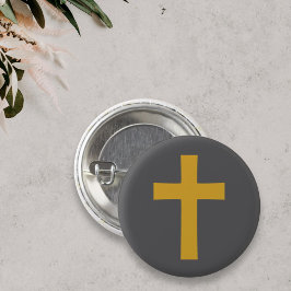 Eenvoudige gouden kruis op zwarte Button