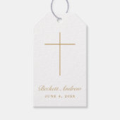 Eenvoudige Gouden Kruis Script Doop Cadeaulabel (Voorkant)