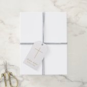 Eenvoudige Gouden Kruis Script Doop Cadeaulabel (Met Touw)