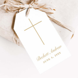 Eenvoudige Gouden Kruis Script Doop Cadeaulabel