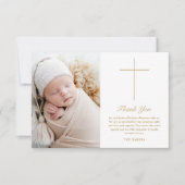 Eenvoudige gouden kruis script doop foto bedankkaart (Voorkant)
