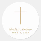 Eenvoudige Gouden Kruis Script Doop Ronde Sticker (Voorkant)