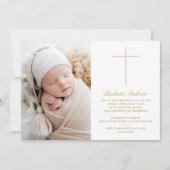 Eenvoudige Gouden Kruis Script Foto Doop Kaart (Voorkant)