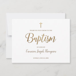 Eenvoudige gouden kruis witte baby jongen dank u d briefkaart