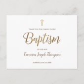 Eenvoudige gouden kruis witte baby jongen dank u d briefkaart (Voorkant)