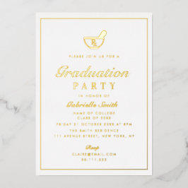 Eenvoudige gouden lijst apotheek afstuderen ceremo folie uitnodiging