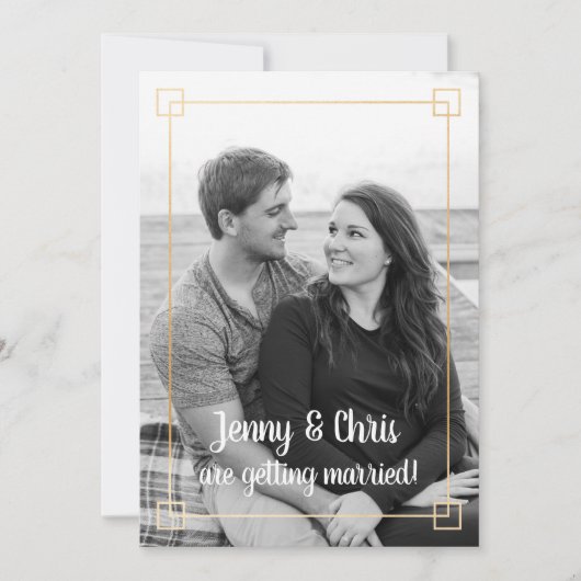 Eenvoudige gouden lijst foto bruiloft uitnodiging (Voorkant)