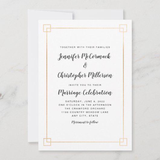 Eenvoudige gouden lijst foto bruiloft uitnodiging (Achterkant)