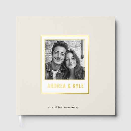 Eenvoudige gouden minimalistische Lijst trouwfoto Gastenboek (Voorkant)