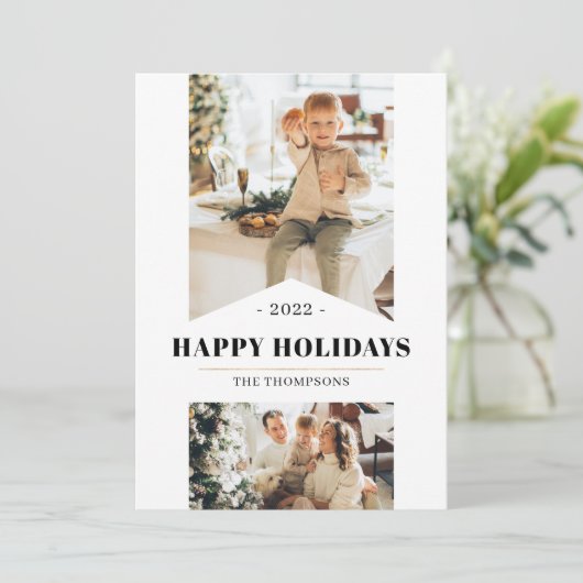 Eenvoudige Gouden Minimalistische Meerdere Foto 20 Feestdagenkaart (Staand voorkant)