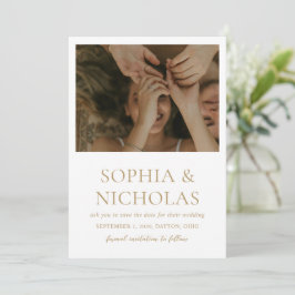 Eenvoudige Gouden Moderne Foto Bruiloft Save The Date
