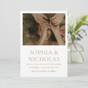 Eenvoudige Gouden Moderne Foto Bruiloft Save The Date