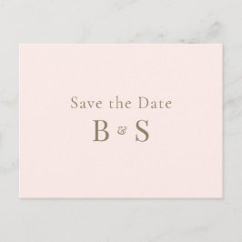 Eenvoudige gouden monogram roze save-the-date trou briefkaart