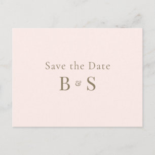 Eenvoudige gouden monogram roze save-the-date trou briefkaart
