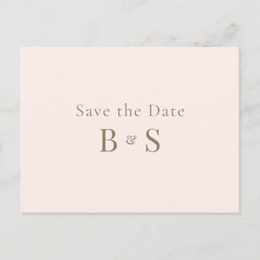 Eenvoudige gouden monogram roze save-the-date trou briefkaart (Voorkant)