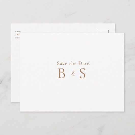 Eenvoudige gouden monogram witte trouw save the da briefkaart (Voorkant / Achterkant)