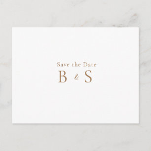 Eenvoudige gouden monogram witte trouwwens datum briefkaart