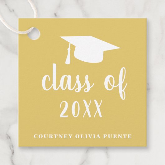 Eenvoudige Gouden Mortel Board Modern Afstuderen Bedankjes Labels (Voorkant)