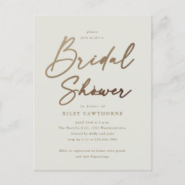 Eenvoudige gouden script bruidsdouche briefkaart