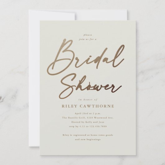 Eenvoudige gouden script bruidsdouche  kaart (Voorkant)