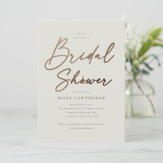 Eenvoudige gouden script bruidsdouche kaart (Staand voorkant)