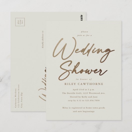 Eenvoudige gouden script bruiloft douche briefkaart (Voorkant / Achterkant)