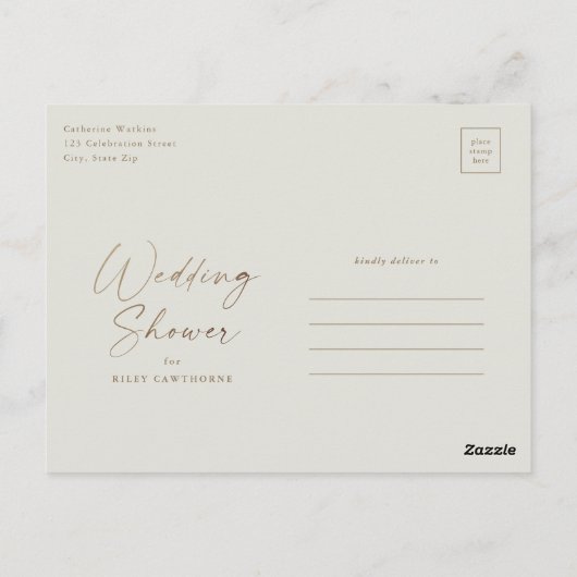 Eenvoudige gouden script bruiloft douche briefkaart (Achterkant)