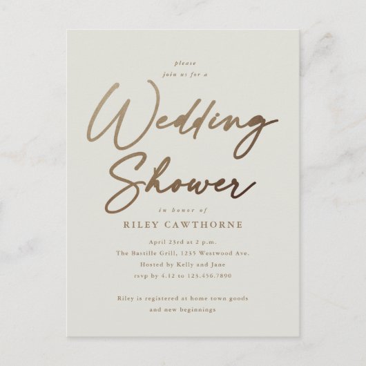 Eenvoudige gouden script bruiloftsdouche briefkaart (Voorkant)