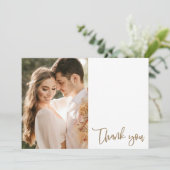 Eenvoudige gouden script foto bruiloft dank u kaar kaart (Staand voorkant)