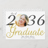 Eenvoudige gouden script Mode één foto Afstuderen Aankondiging (Voorkant / Achterkant)