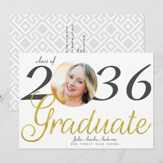 Eenvoudige gouden script Mode één foto Afstuderen Aankondiging (Voorkant / Achterkant)