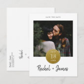 Eenvoudige gouden sticker save the date ansichtkaa aankondigingskaart (Voorkant / Achterkant)