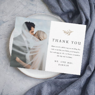 Eenvoudige gouden tak foto bruiloft bedankkaart