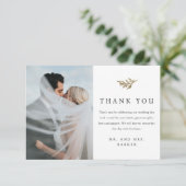 Eenvoudige gouden tak foto bruiloft bedankkaart (Staand voorkant)