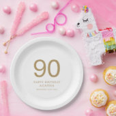 Eenvoudige gouden tekst 90e naam verjaardagsfeest papieren bordje (Feest)
