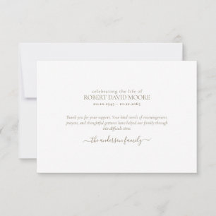 Eenvoudige gouden tekst Begrafenis Dank u Bedankkaart